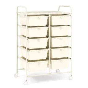 10-Drawer Rolling Storage Cart-White