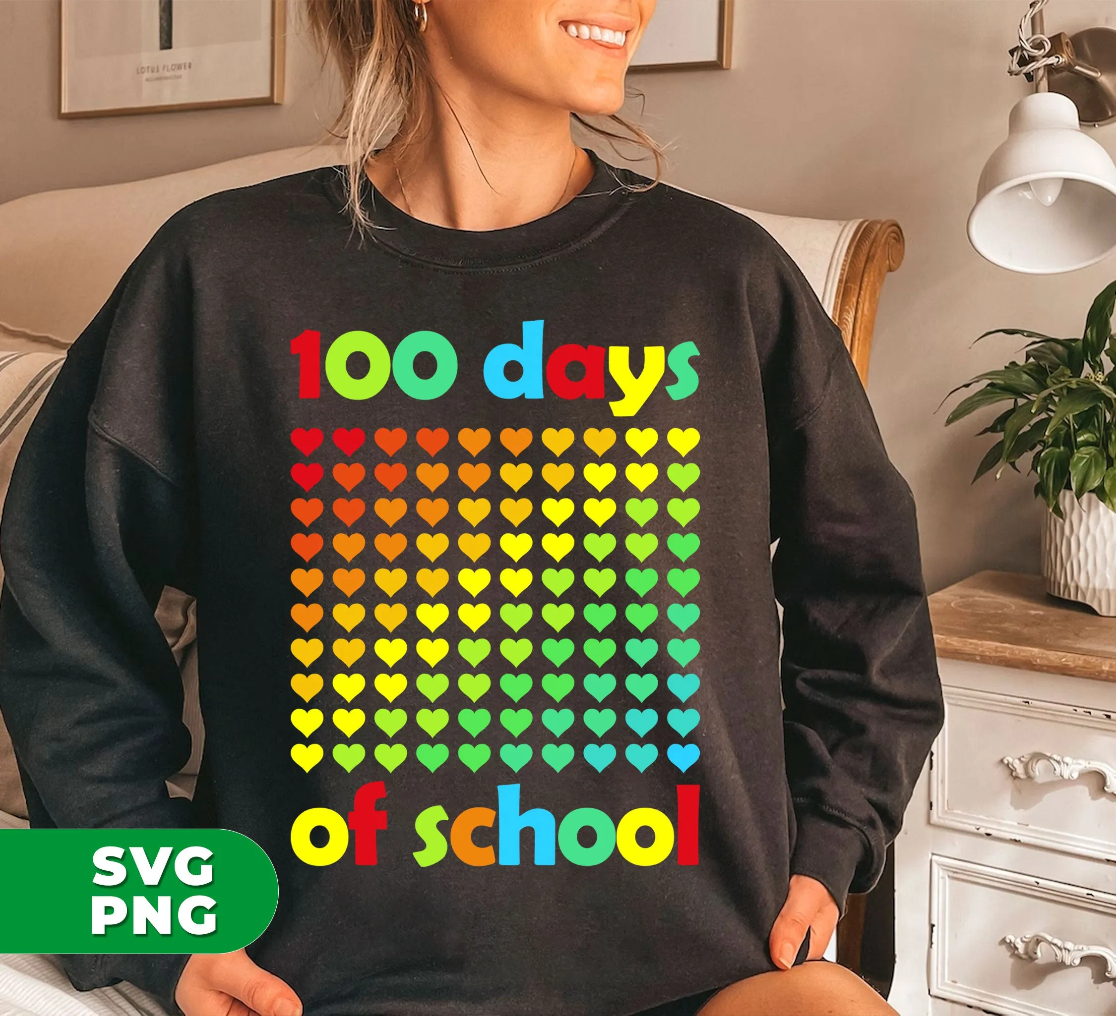 100 Days Of School, School In My Heart, Back To School, Digital Files, Png Sublimation