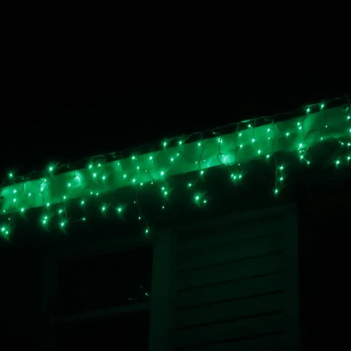 100-light M5 Green LED Icicle Lights, White Wire