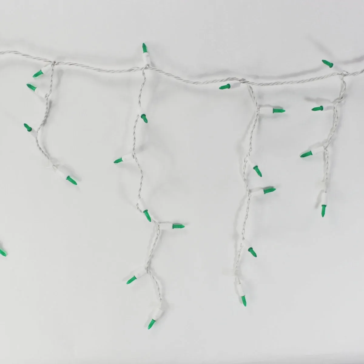 100-light M5 Green LED Icicle Lights, White Wire