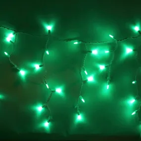 100-light M5 Green LED Icicle Lights, White Wire