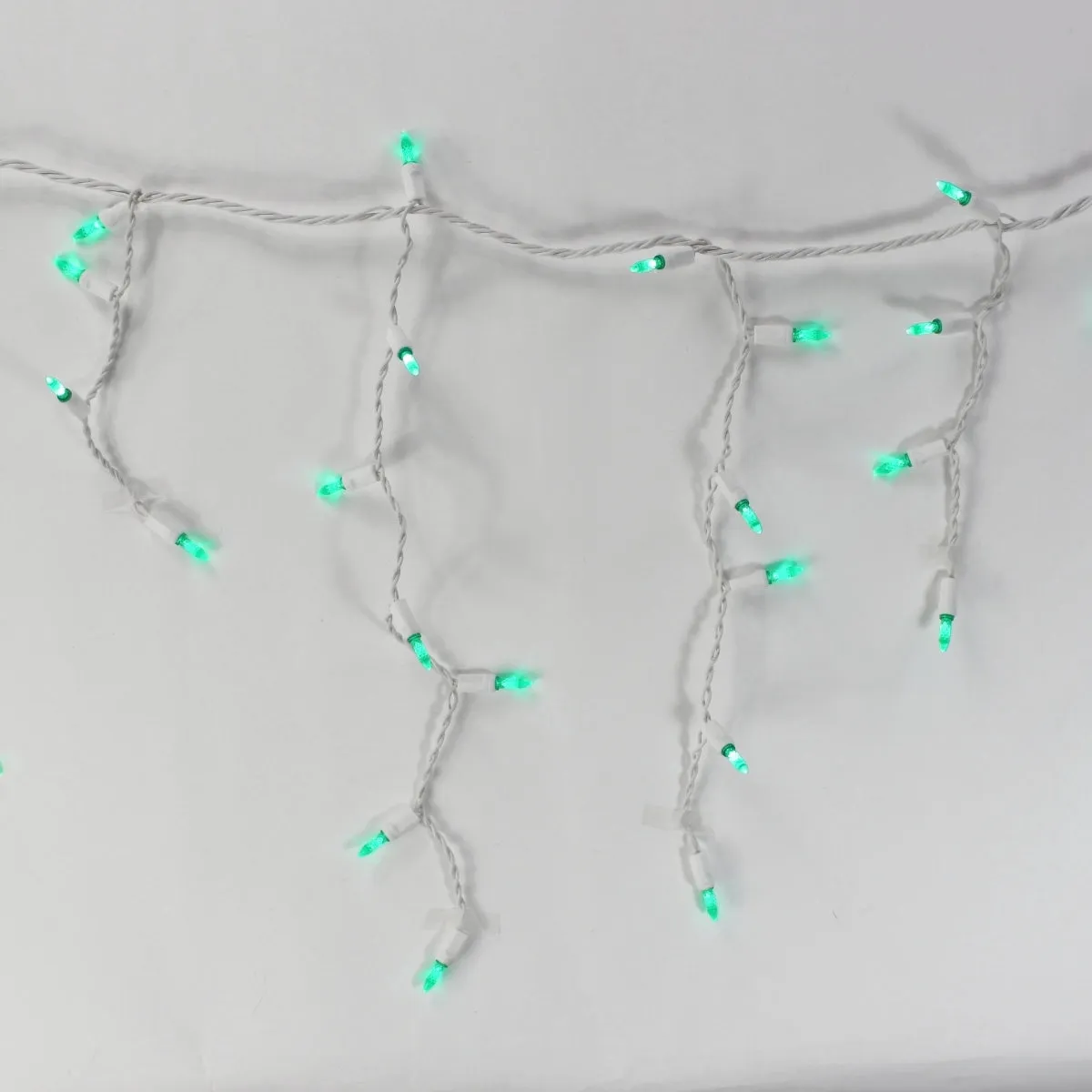 100-light M5 Green LED Icicle Lights, White Wire