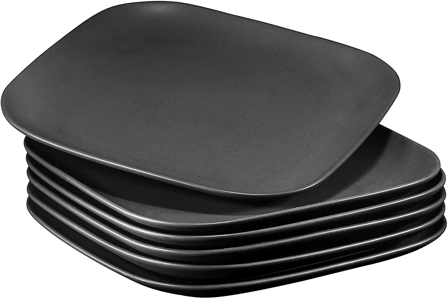 10" Square Ceramic Buffet Restaurant Dinner Plates, Stackable Set of 6, Black, Chip