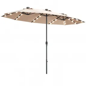 15 Ft Patio LED Crank Solar Powered 36 Lights  Umbrella-Beige