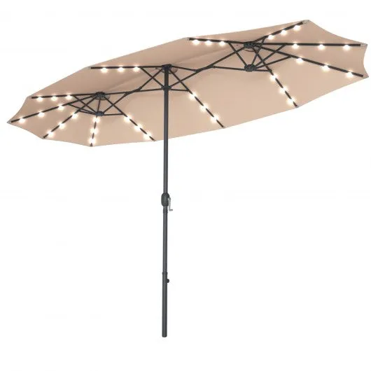 15 Ft Patio LED Crank Solar Powered 36 Lights  Umbrella-Beige