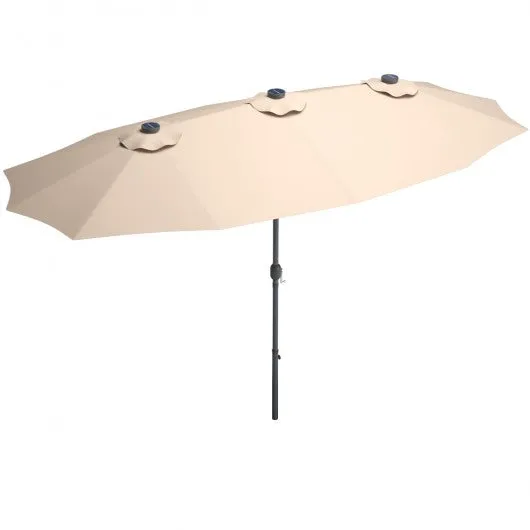 15 Ft Patio LED Crank Solar Powered 36 Lights  Umbrella-Beige