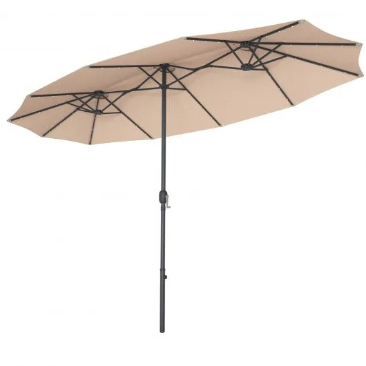 15 Ft Patio LED Crank Solar Powered 36 Lights  Umbrella-Beige