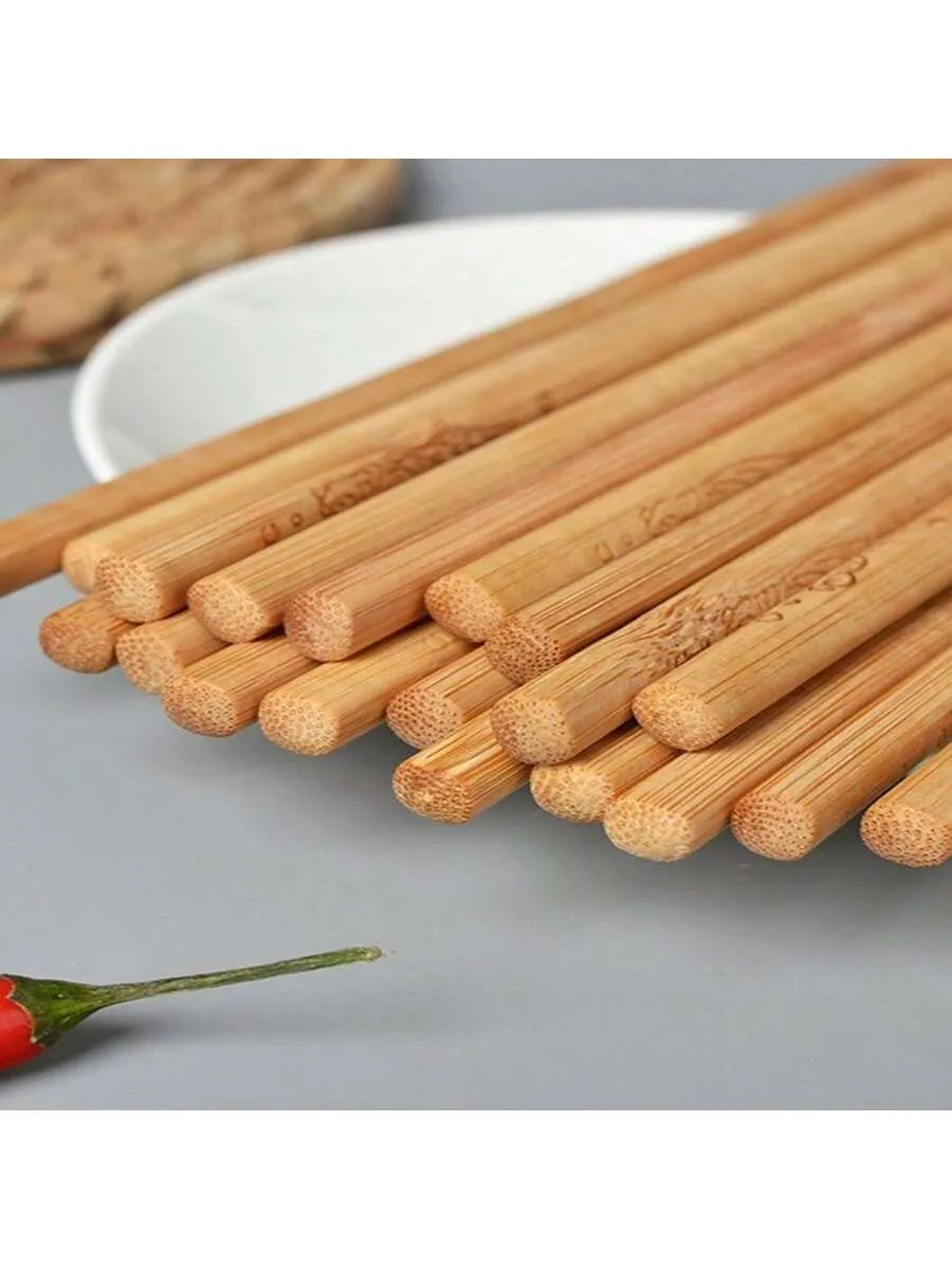 1pc Natural Bamboo Chopsticks, Non-Slip, Unvarnished, Unwaxed, Pack Of 10 Pairs, Healthy And For Home Use