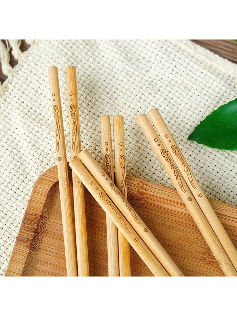 1pc Natural Bamboo Chopsticks, Non-Slip, Unvarnished, Unwaxed, Pack Of 10 Pairs, Healthy And For Home Use