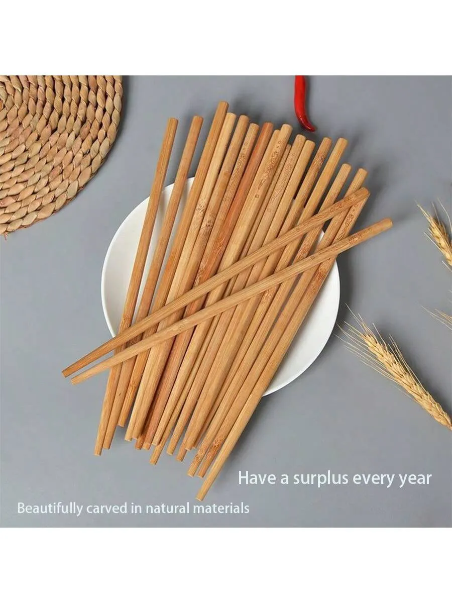 1pc Natural Bamboo Chopsticks, Non-Slip, Unvarnished, Unwaxed, Pack Of 10 Pairs, Healthy And For Home Use