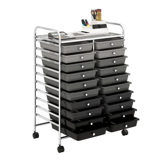 20 Drawers Rolling Storage Cart Studio Organizer-Black & Gray