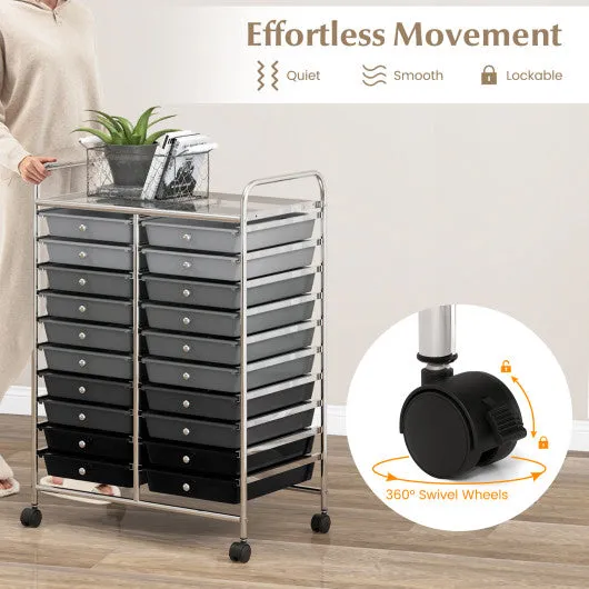 20 Drawers Rolling Storage Cart Studio Organizer-Black & Gray