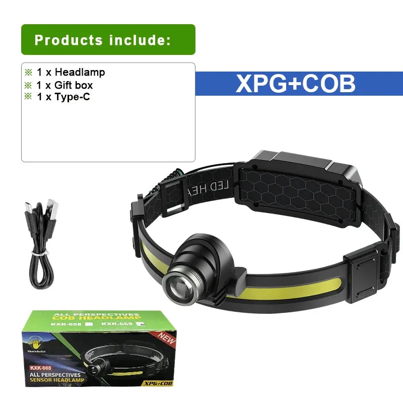 2023 Newest XPG COB Ultra Powerful Led Headlamp Type-c USB Rechargeable Head Lantern Outdoor Tactical Flashlight Fishing Camping