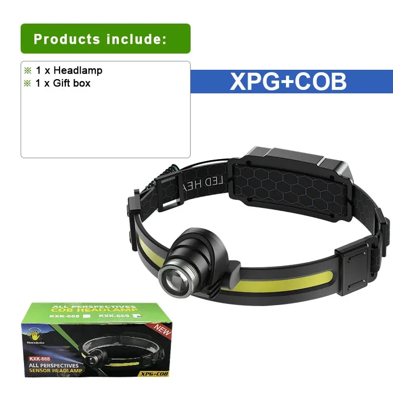 2023 Newest XPG COB Ultra Powerful Led Headlamp Type-c USB Rechargeable Head Lantern Outdoor Tactical Flashlight Fishing Camping