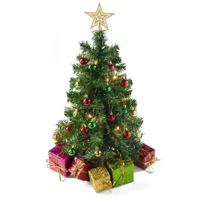 23 Inch Tabletop Mini Christmas Tree Set With Warm-White Led Lights, Star