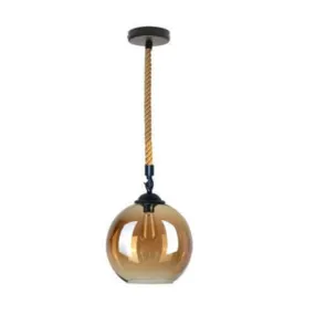 2m Hemp Rope Pendant with Glass Lamp Shade - Industrial