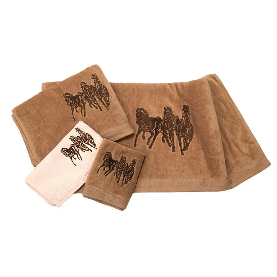 3 PC 3-Horse Embroidered Towel Set, Mocha