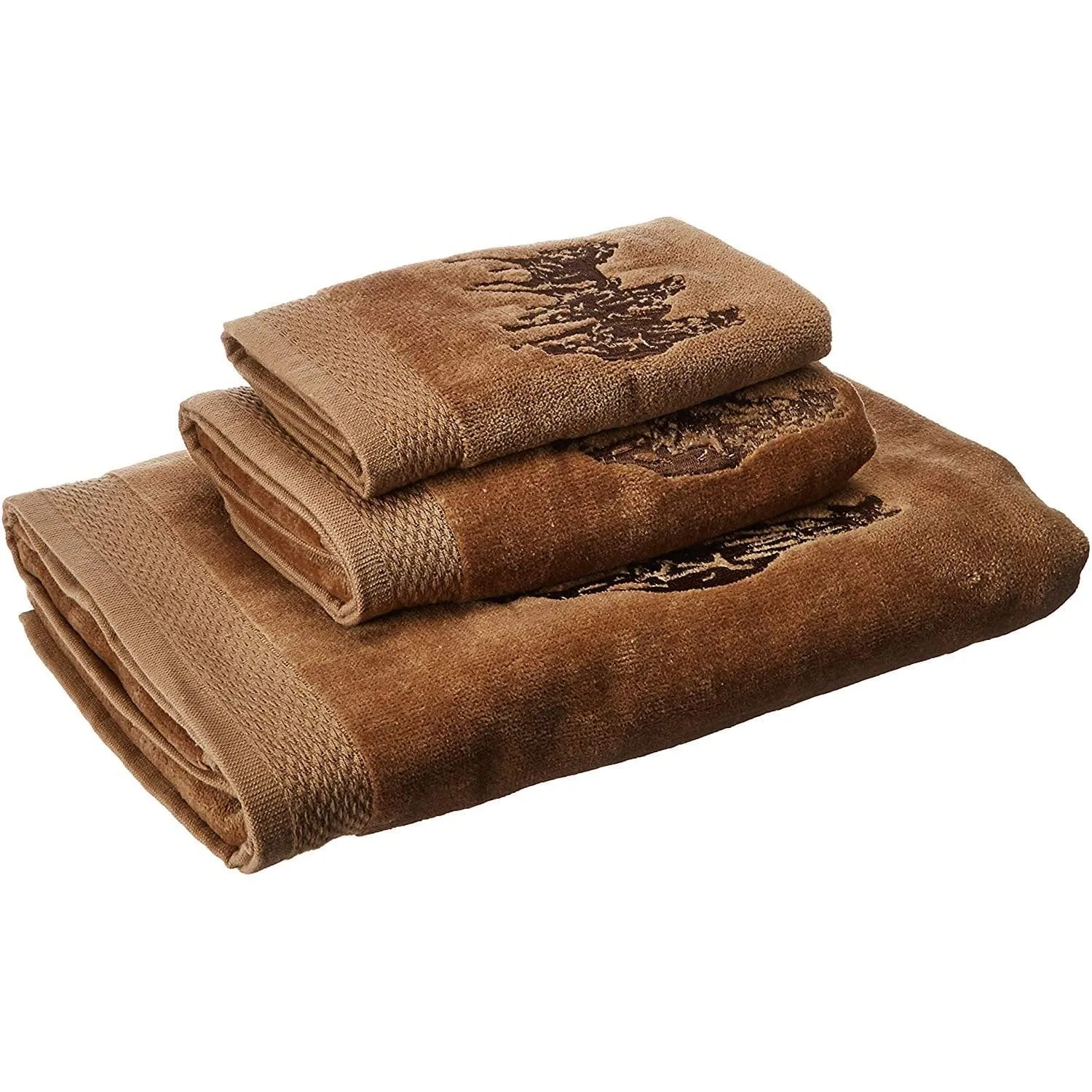 3 PC 3-Horse Embroidered Towel Set, Mocha