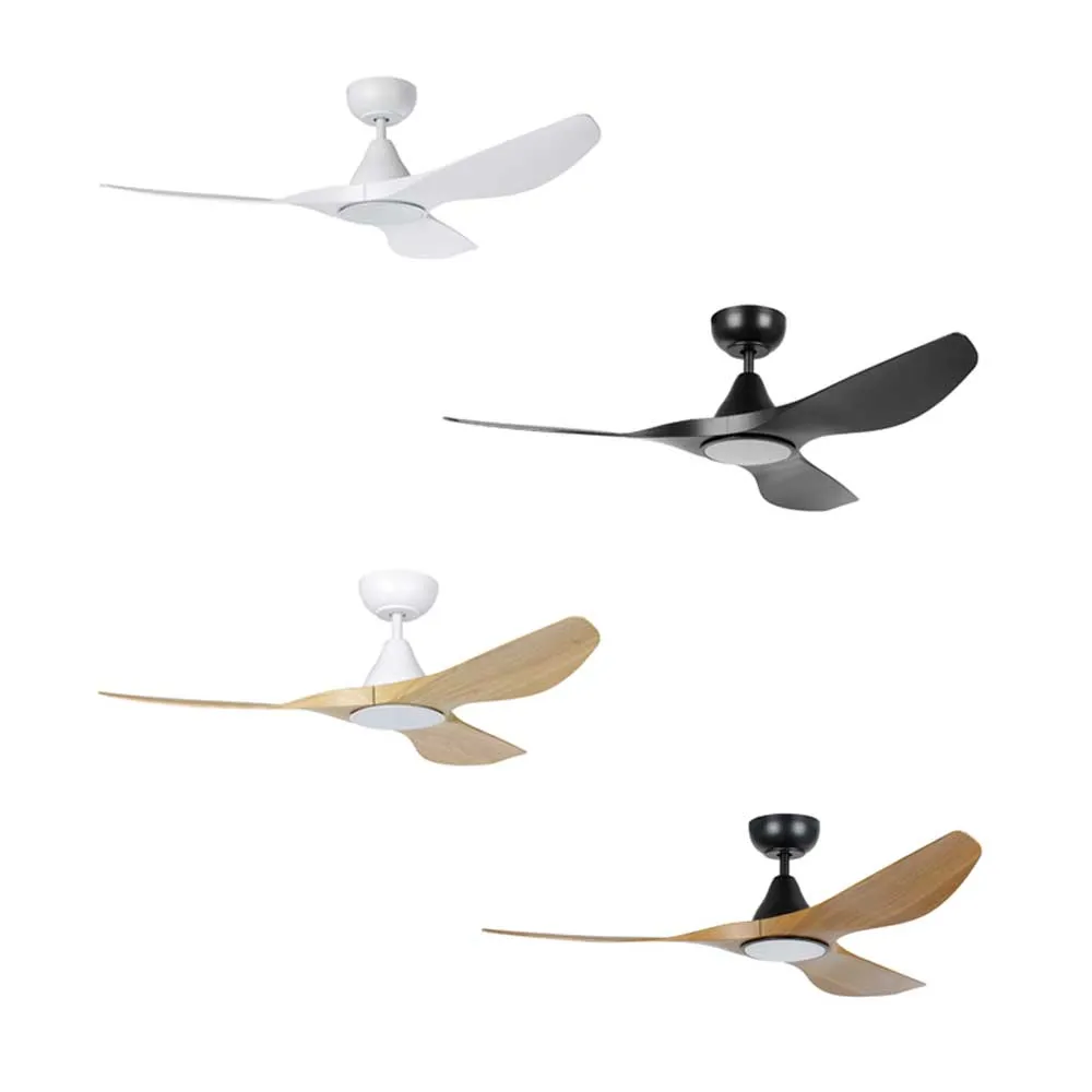 48" Surf DC Ceiling Fan and CCT Light 20w in White, Black, Oak/White or Teak/Black