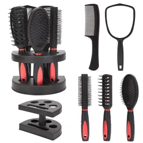 5 Pcs Salon Styling Set Women Travel Makeup Adults Hair Brush with Holder Home Portable Anti-Static Combs Mirror Tool