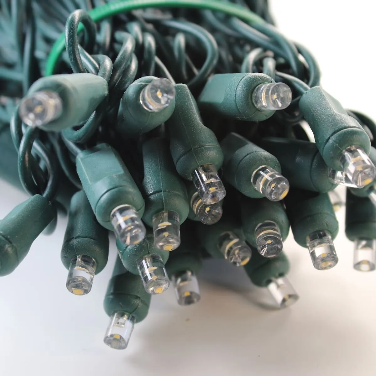 50-light  5mm Warm White LED Christmas Lights, Green Wire 6" Spacing