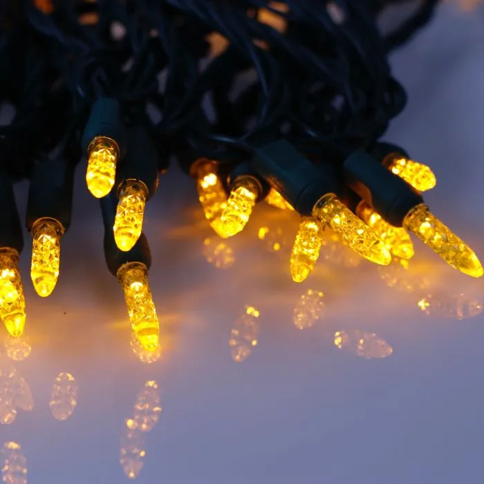 50-light  M5 Yellow LED Christmas Lights, 4" Spacing Green Wire