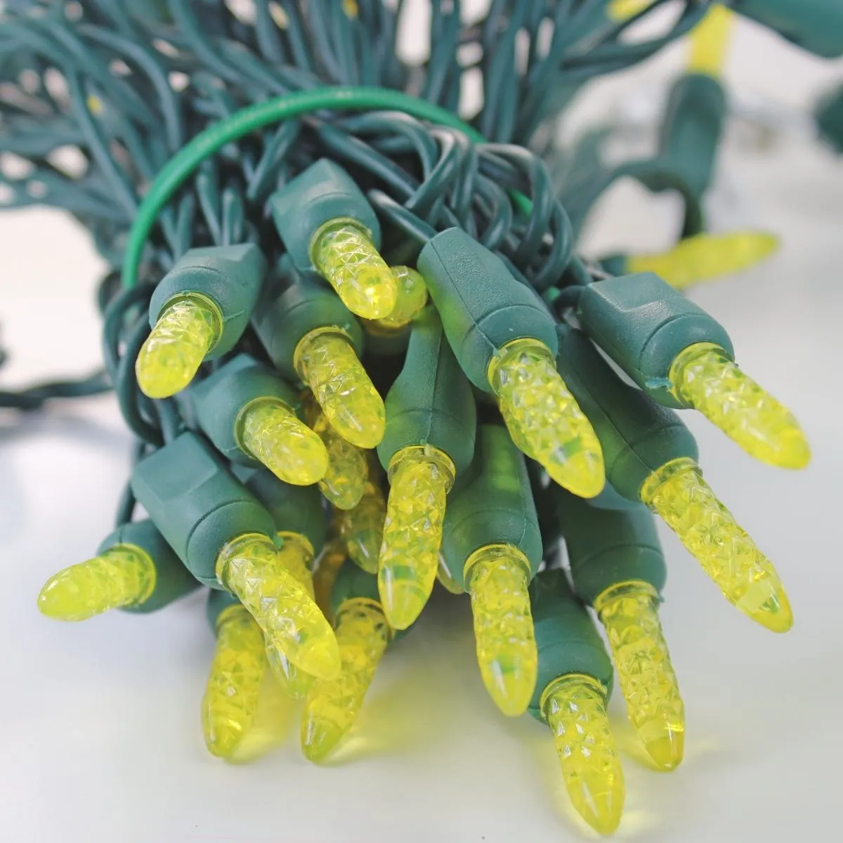 50-light  M5 Yellow LED Christmas Lights, 4" Spacing Green Wire