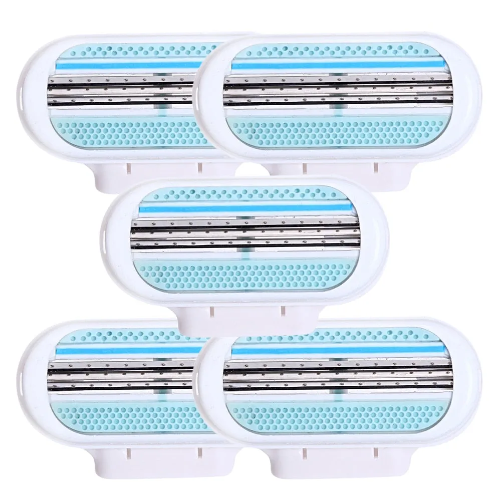 5pcs/lot Beauty Female Safety Razor Blade Shaving For Women 3 Layer Blades Shaver Razor Blades Replacement Head