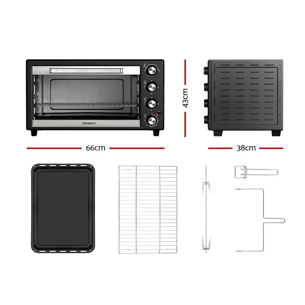 60L Convection Oven Electric Fryer, Rotisserie, 2000W - Devanti