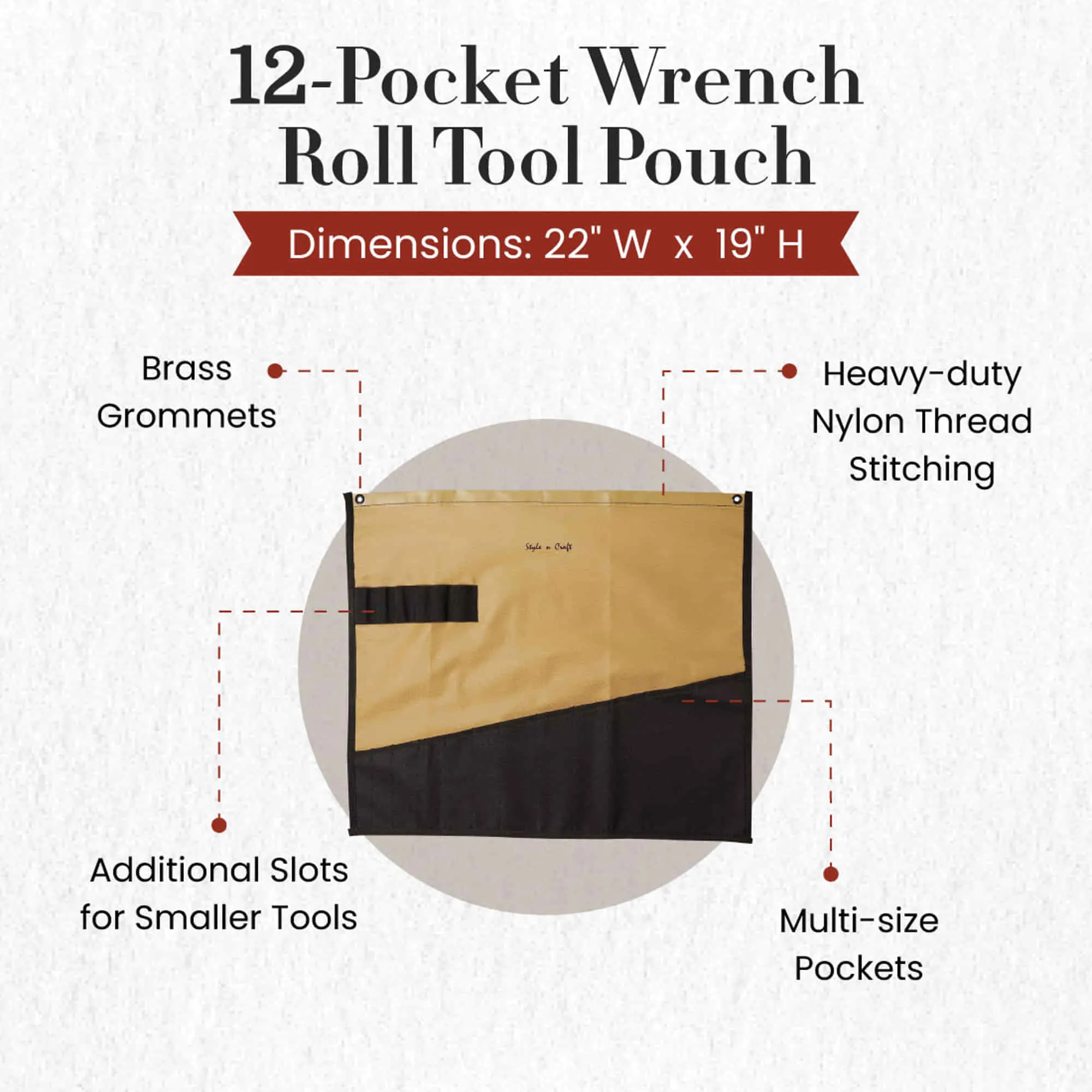 76509 - 12 Pocket Wrench Roll Tool Pouch in Polyester | Style n Craft