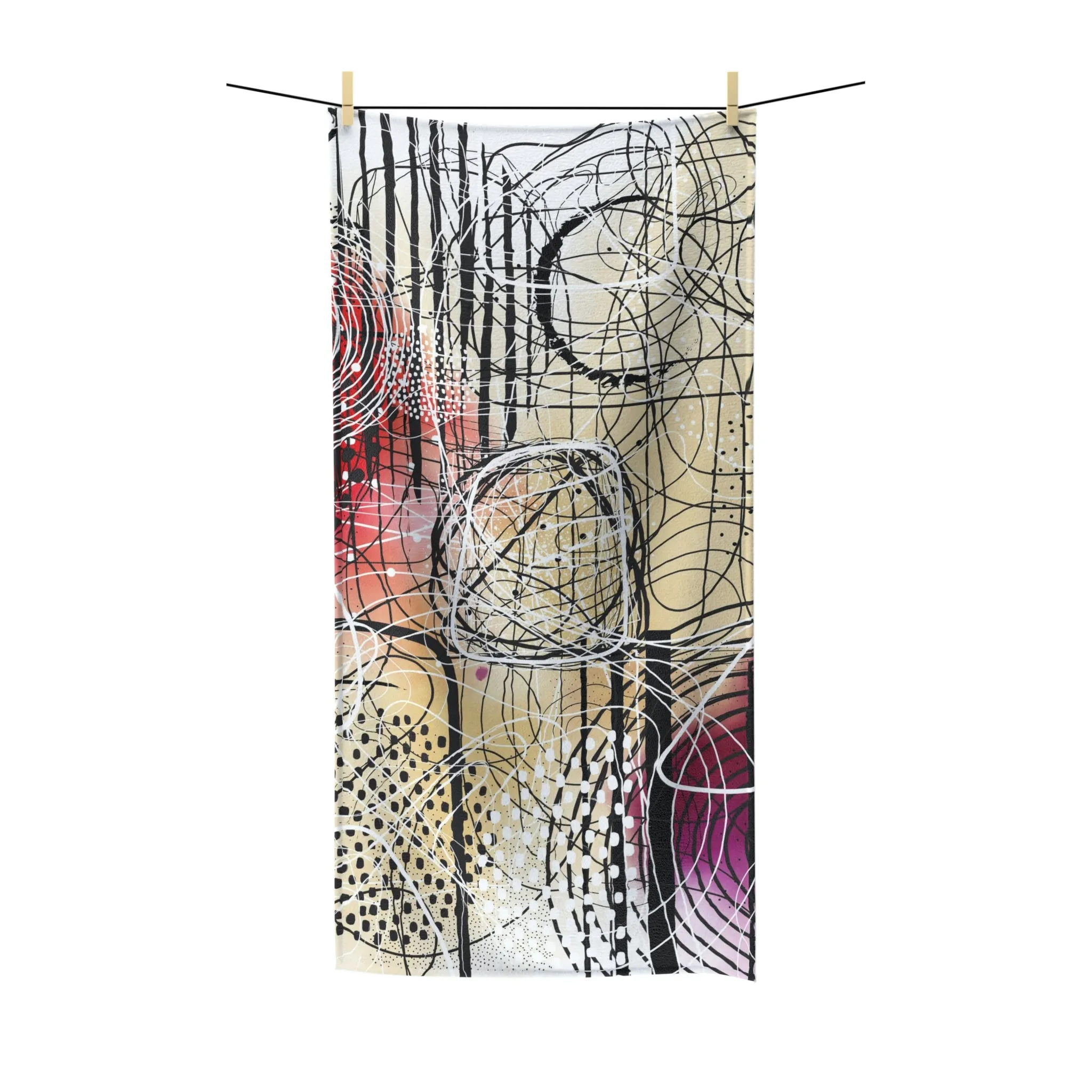 Abstract Bath Towel | White Red Purple