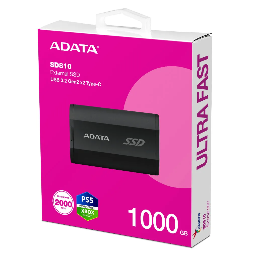 Adata SD810 External SSD Type-C 20Gbps USB 3.2 Gen2x2 Black / Titanium Grey - (500GB / 1TB / 2TB) compatible with PS5