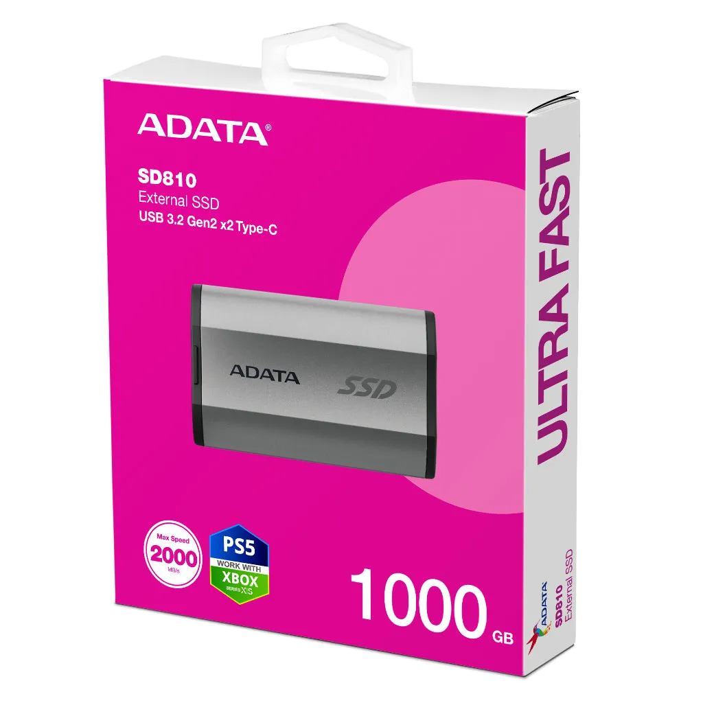 Adata SD810 External SSD Type-C 20Gbps USB 3.2 Gen2x2 Black / Titanium Grey - (500GB / 1TB / 2TB) compatible with PS5