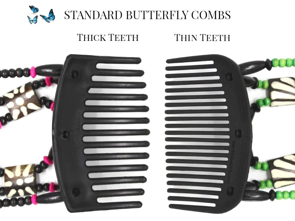 African Butterfly Thick Hair Comb - Beada Tube Black 18