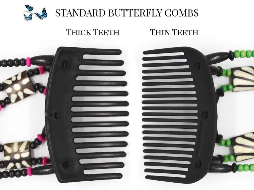 African Butterfly Thick Hair Comb - Stones & Bones Black 125