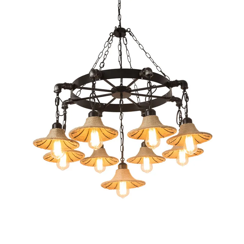 Almach - Stylish Warehouse Chandelier Light: Beige Metal Hanging Lamp  with