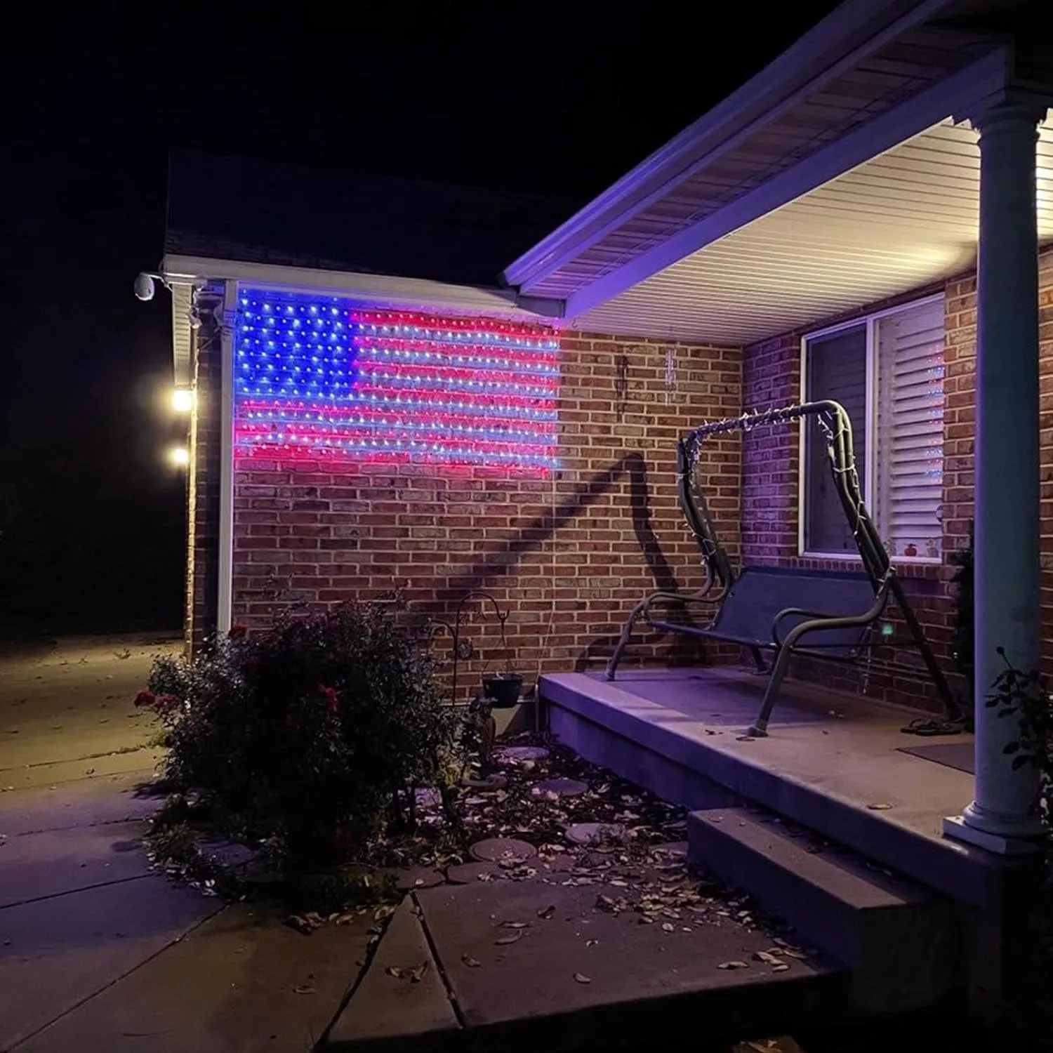 American Flag Lights, 420LED Outdoor Waterproof Red White and Blue Led American Flag Net Light of the United States for Memorial Day, Independence Day, National Day, Veterans Day Decor(Plug In)