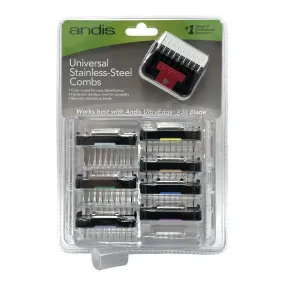 Andis 8 pc Universal Stainless Steel Spring-Loaded Color-Coated Comb Set