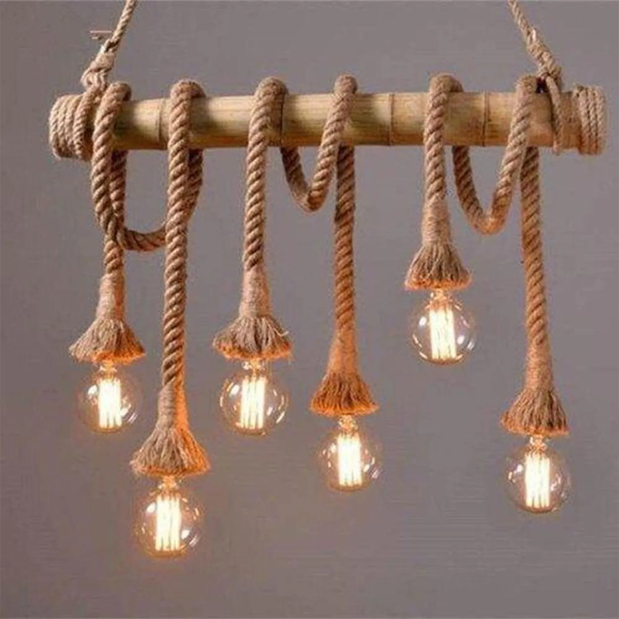 ANKUR BAMBOO 6 HEMP ROPE LIGHT CHANDELIER