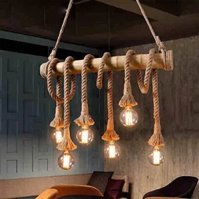 ANKUR BAMBOO 6 HEMP ROPE LIGHT CHANDELIER