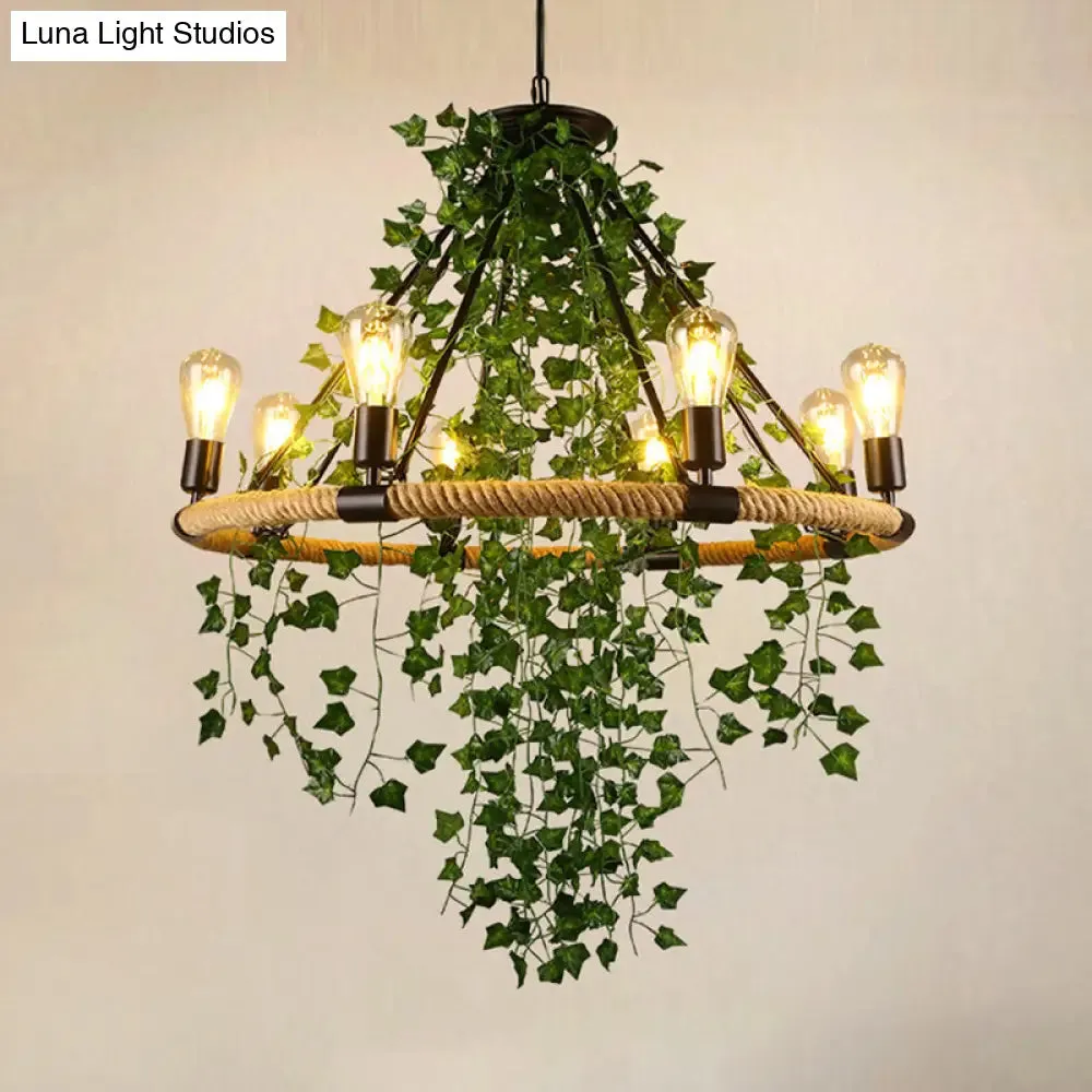 Antique Green Rope Chandelier with Vine Deco - 6/8/14 Heads