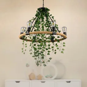 Antique Green Rope Chandelier with Vine Deco - 6/8/14 Heads