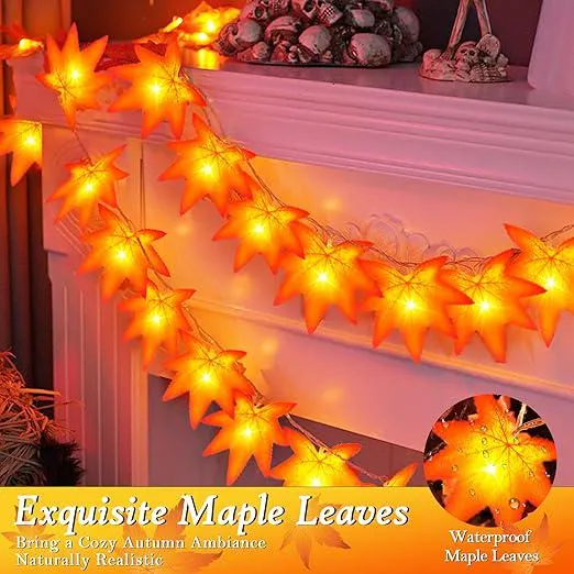 Autumn Maple Leaf 20 LED String Lights, Halloween Decor, Autumn Fall, Home Decor, Garden Decor, Halloween Party, Outdoor Indoor, Autumn