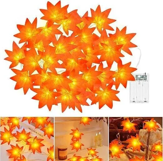 Autumn Maple Leaf 20 LED String Lights, Halloween Decor, Autumn Fall, Home Decor, Garden Decor, Halloween Party, Outdoor Indoor, Autumn