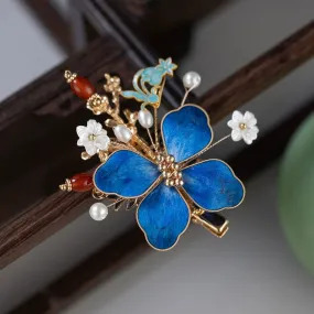 Back Hair Pin: Blue Flower