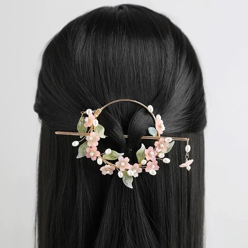 Back Hair Pin: Pink Petals