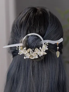 Back Hair Pin: White Jade