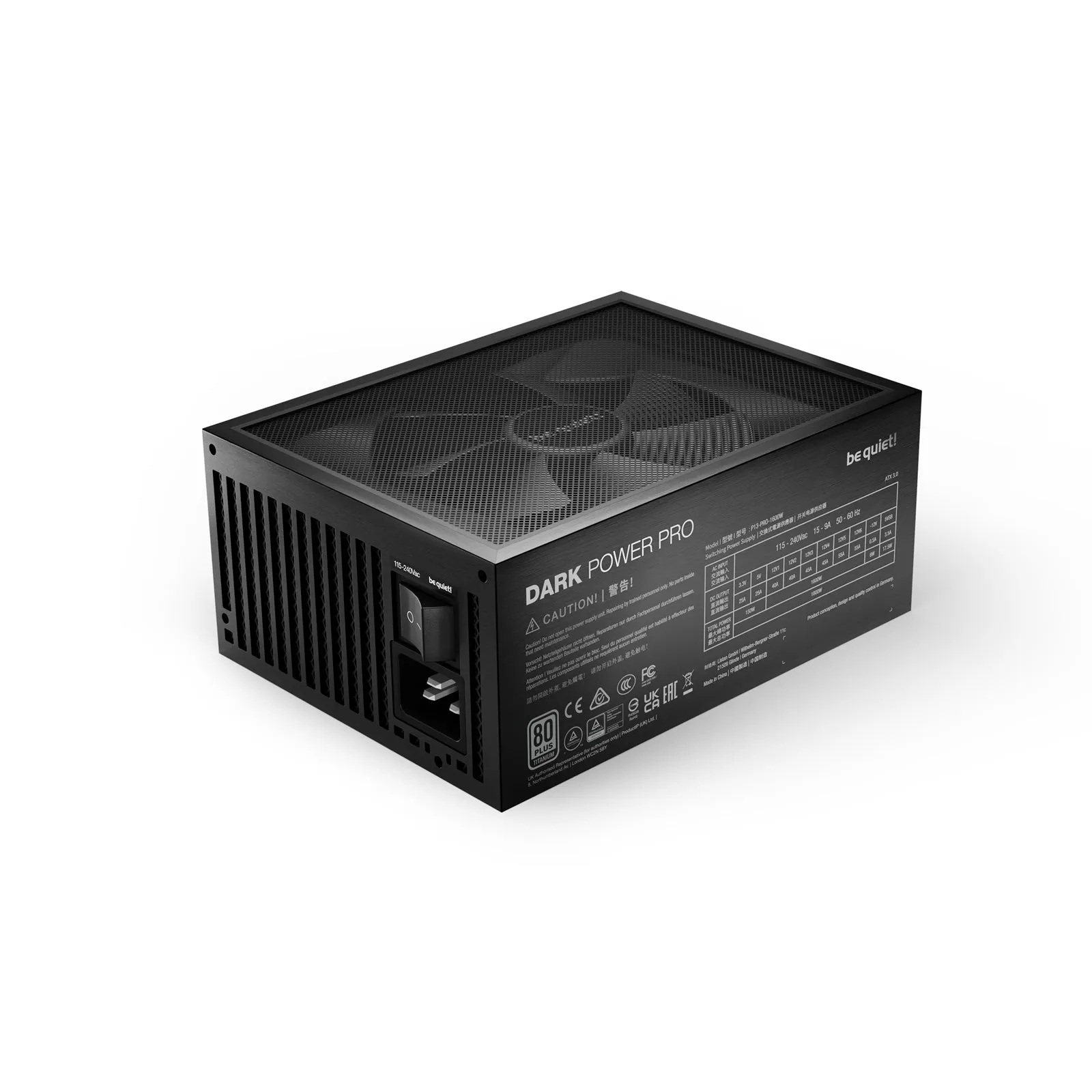 Be Quiet! 1600W Dark Power Pro 13 PSU, Fully Modular, 80  Titanium, ATX 3.0, PCIe 5.0, Fully Digital Control, Active Rectifier, OC Key