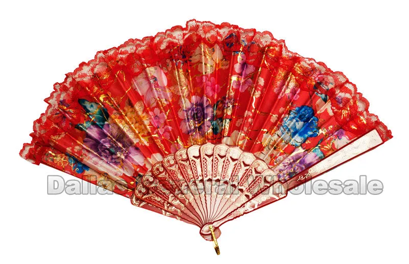 Beautiful Printed Flower Oriental Hand Fans Wholesale