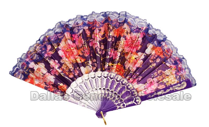 Beautiful Printed Flower Oriental Hand Fans Wholesale